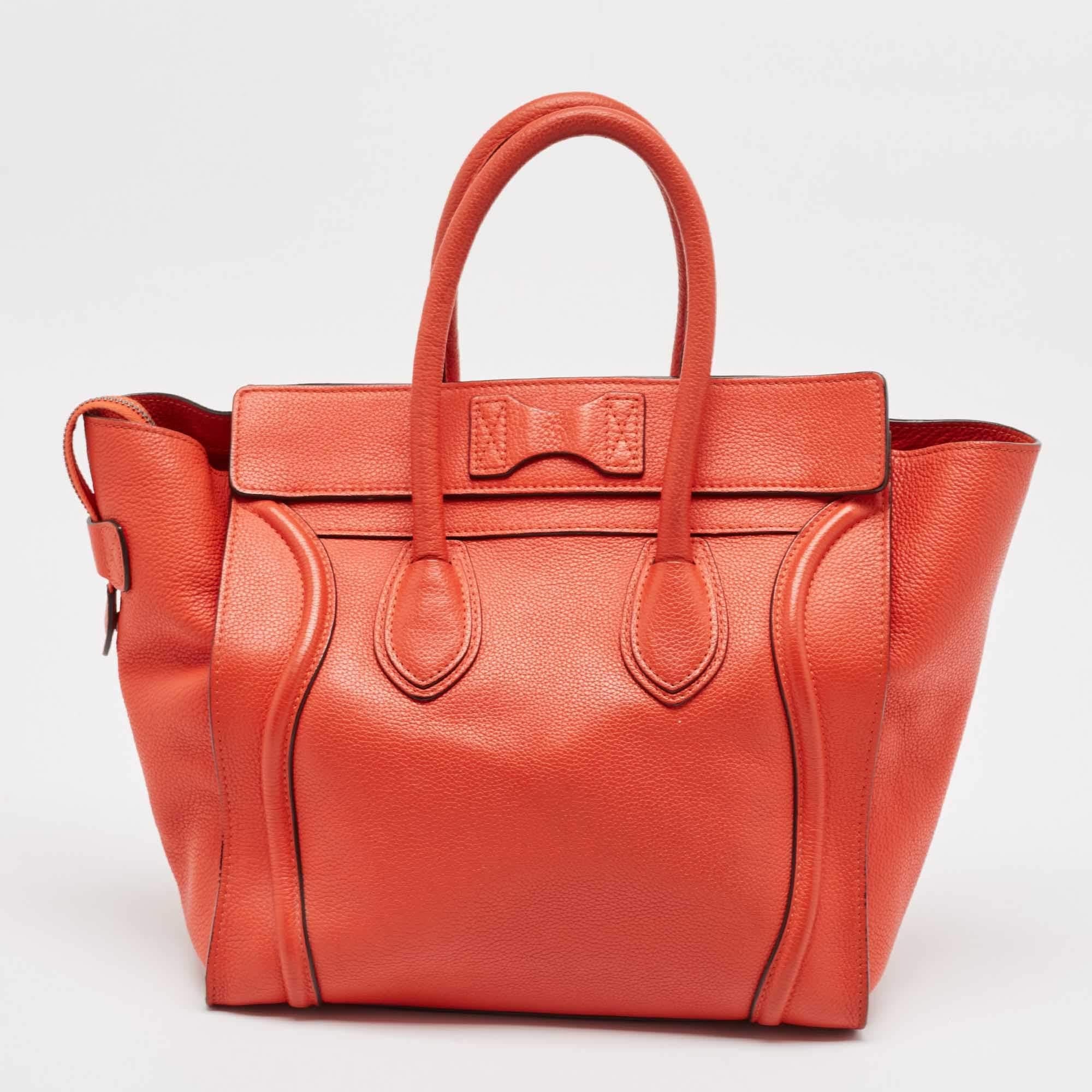 Women's Celine Red Leather Mini Luggage Tote For Sale