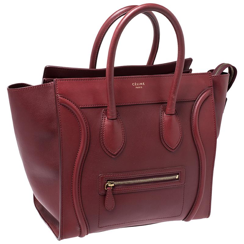Brown Celine Red Leather Mini Luggage Tote