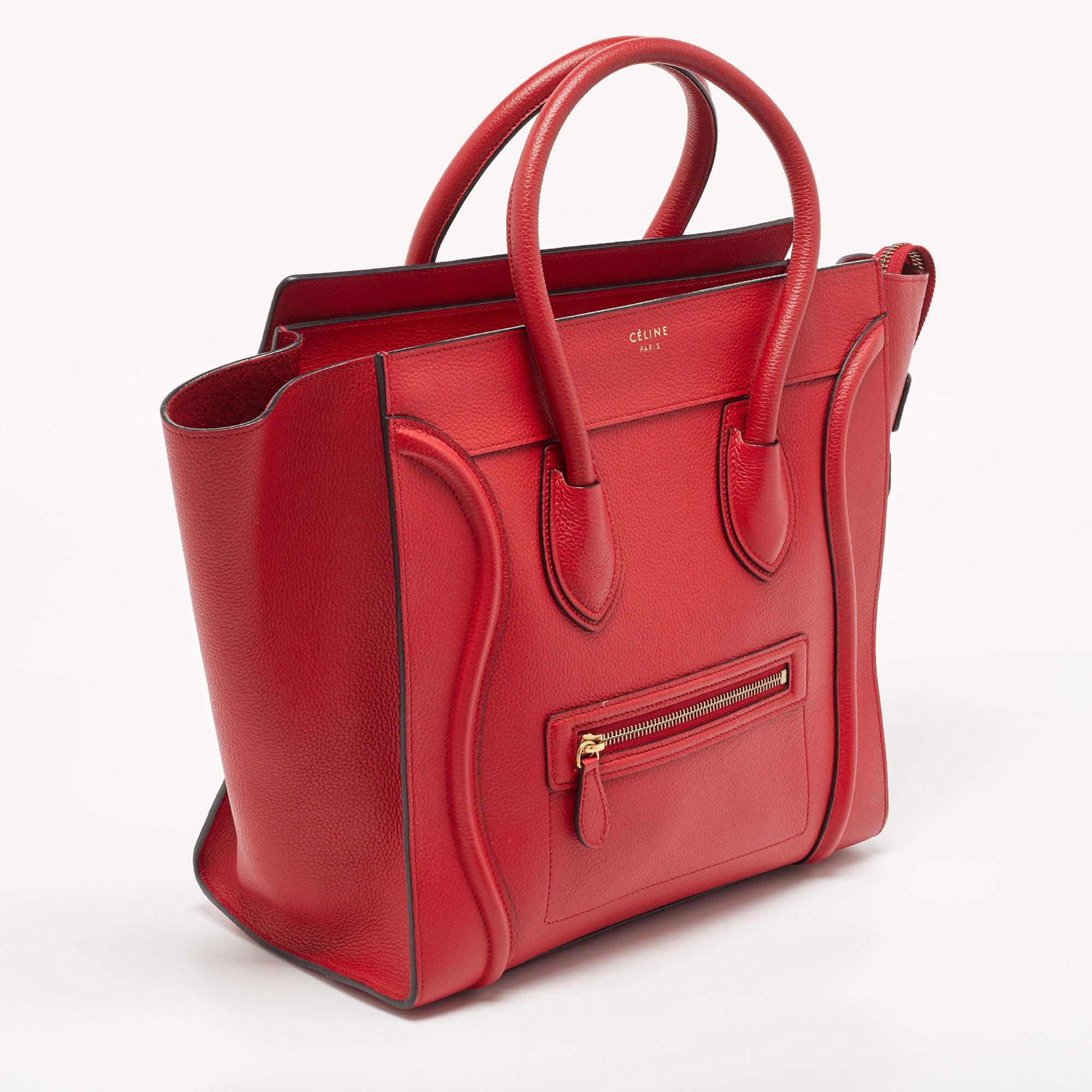 Women's Celine Red Leather Mini Luggage Tote For Sale