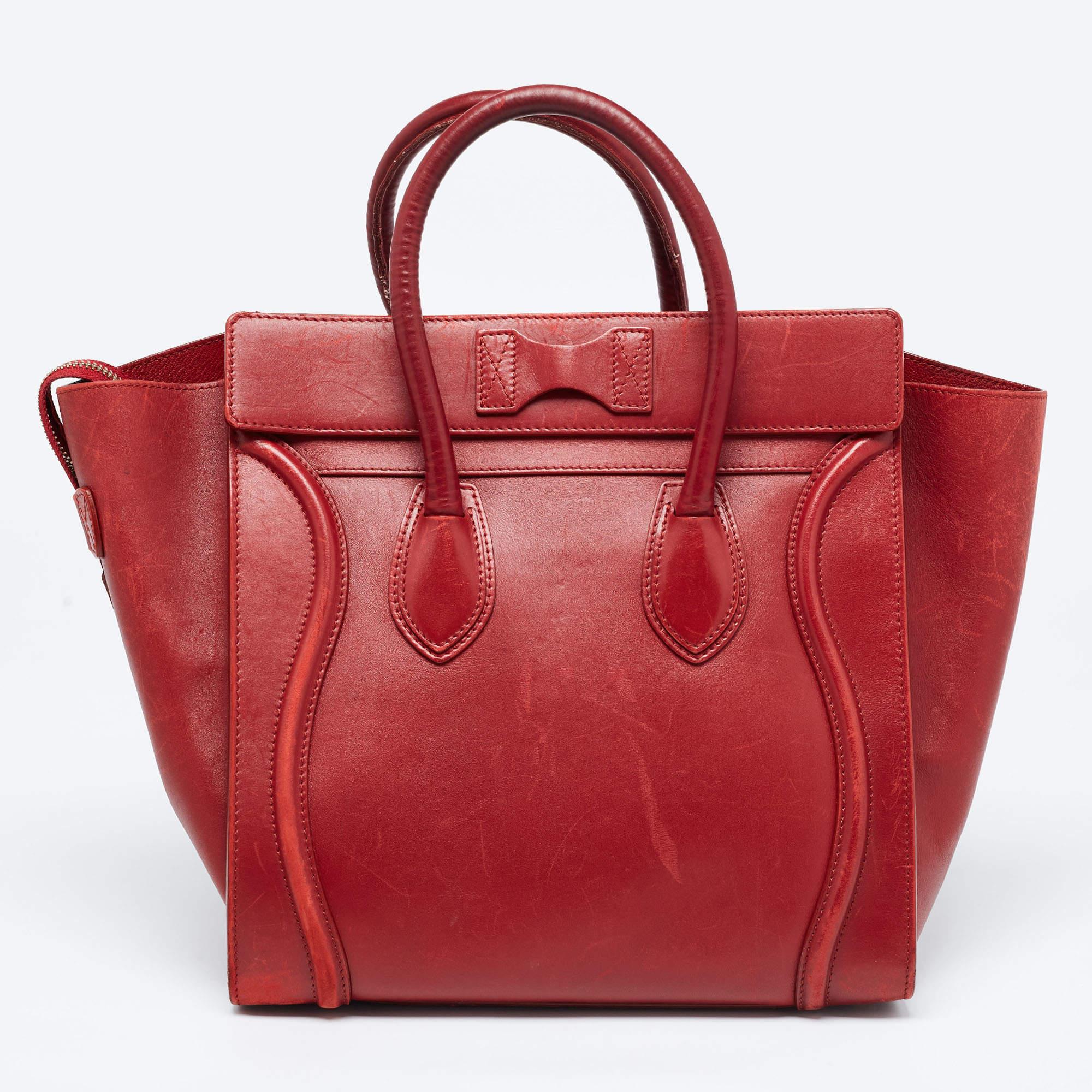 Women's Celine Red Leather Mini Luggage Tote