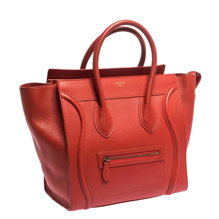 Celine Red Leather Mini Luggage Tote For Sale at 1stDibs