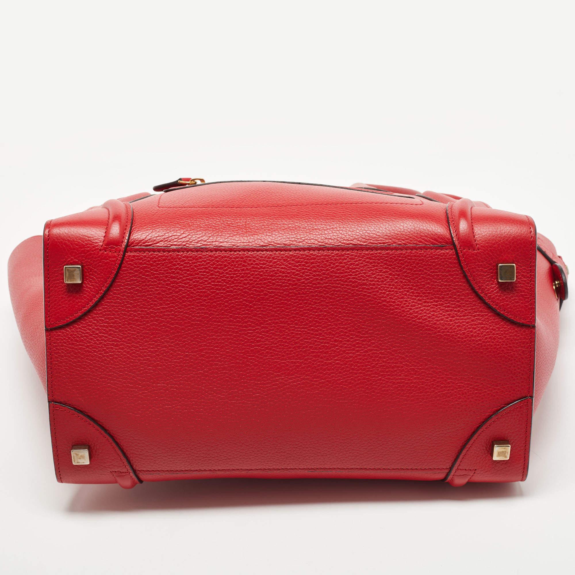 Celine Red Leather Mini Luggage Tote For Sale 1
