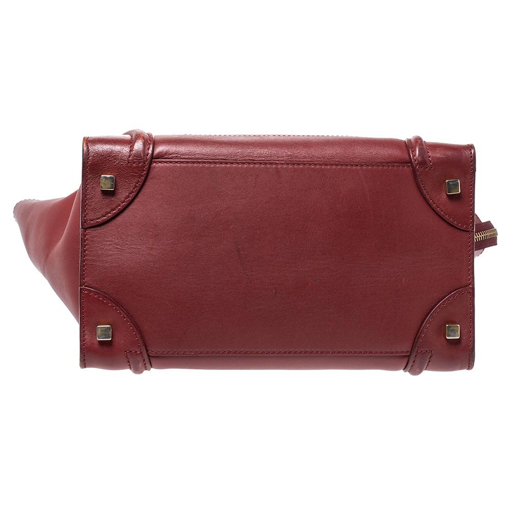 Brown Celine Red Leather Mini Luggage Tote