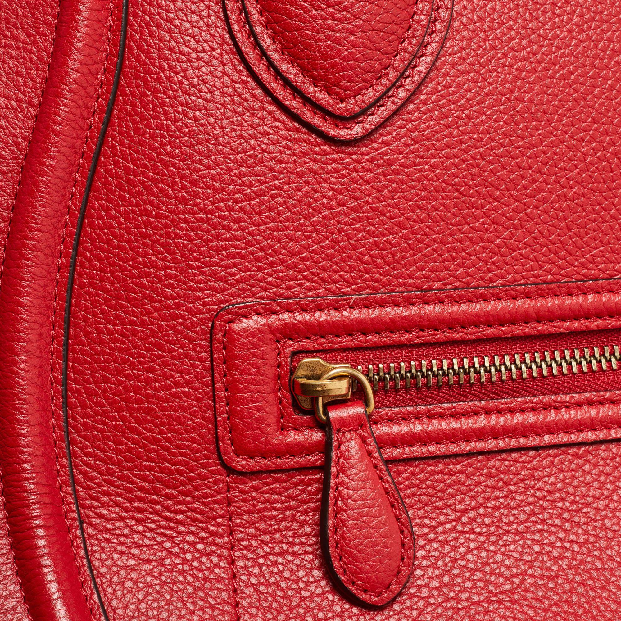 Celine Red Leather Mini Luggage Tote For Sale 2