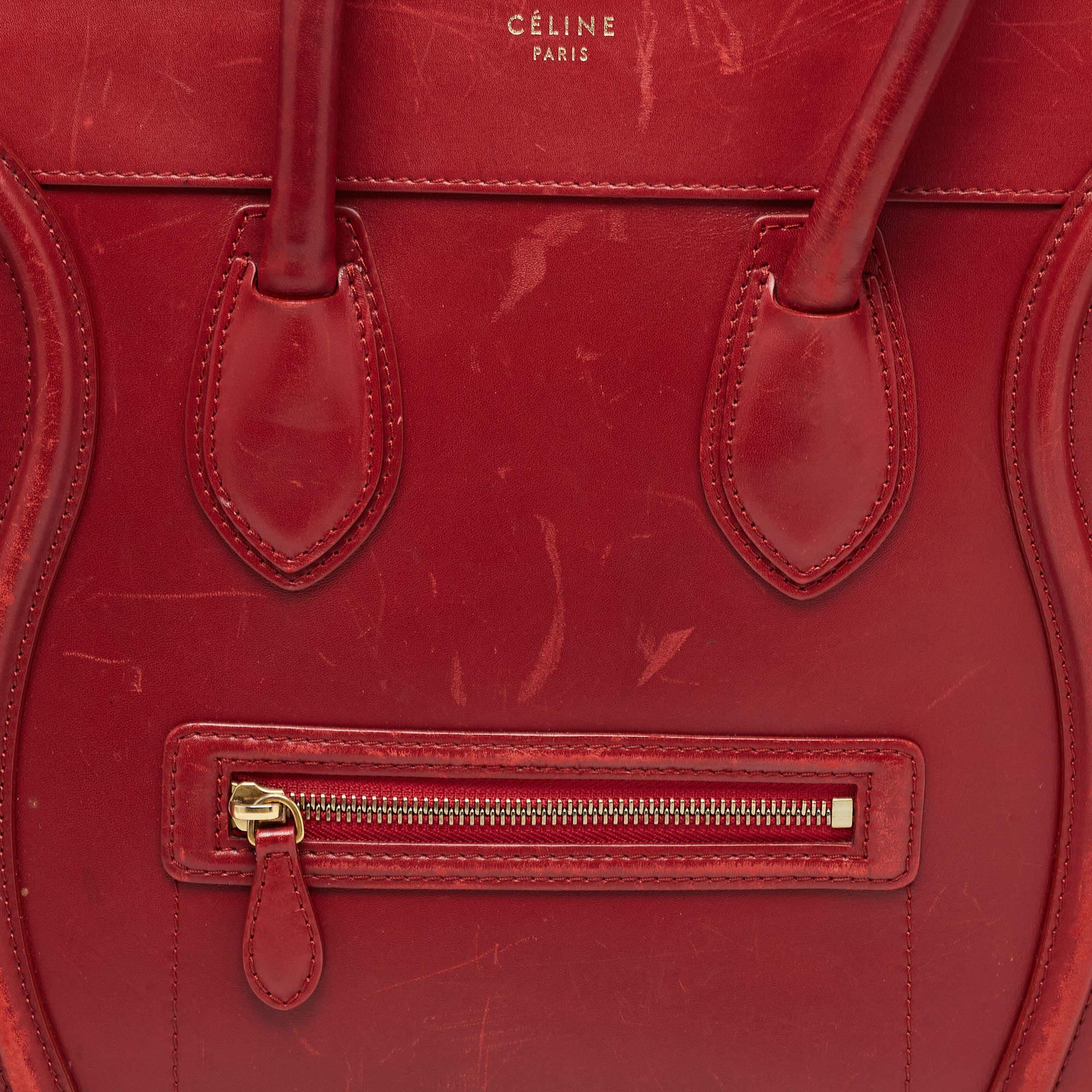 Celine Red Leather Mini Luggage Tote 4