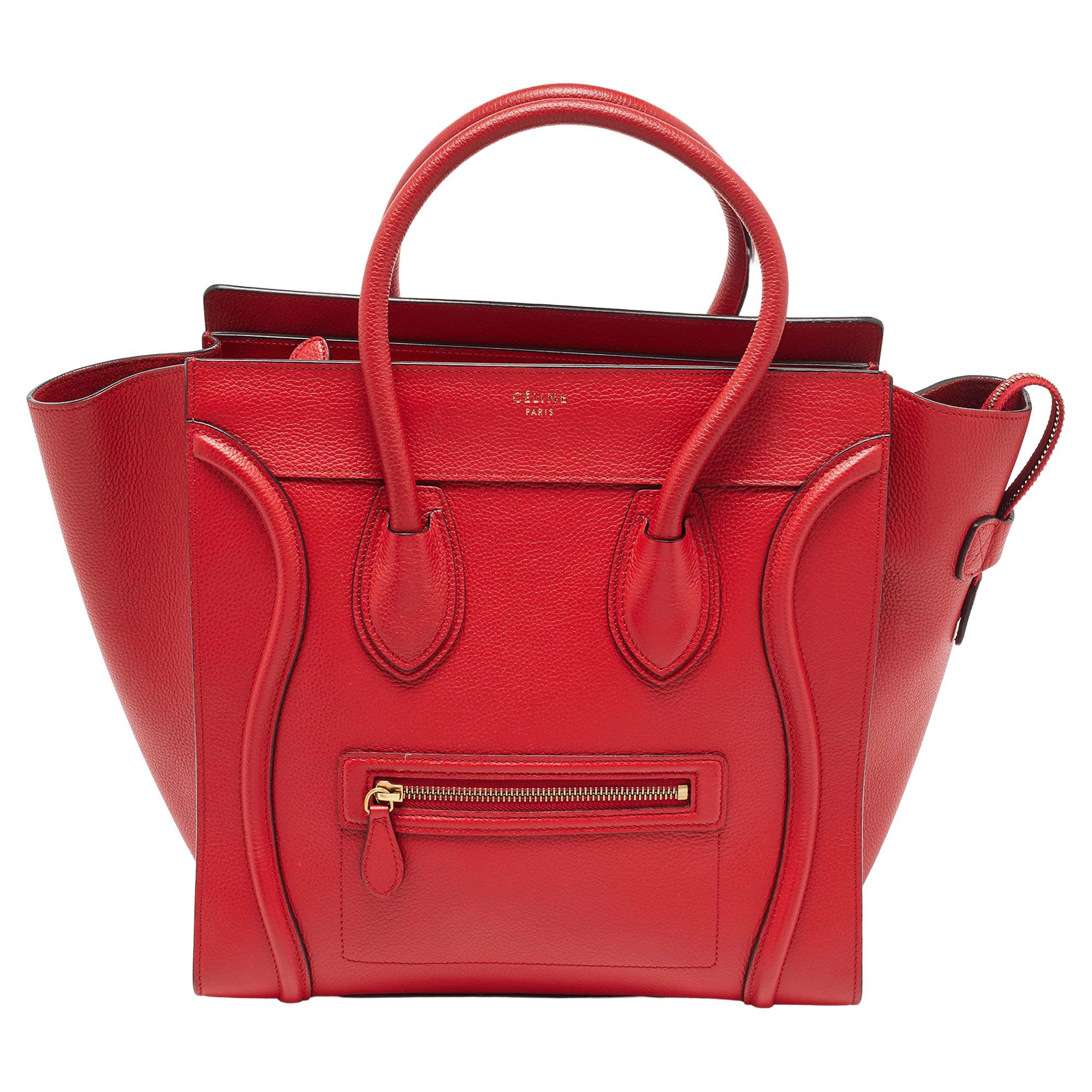 Celine Red Leather Mini Luggage Tote For Sale