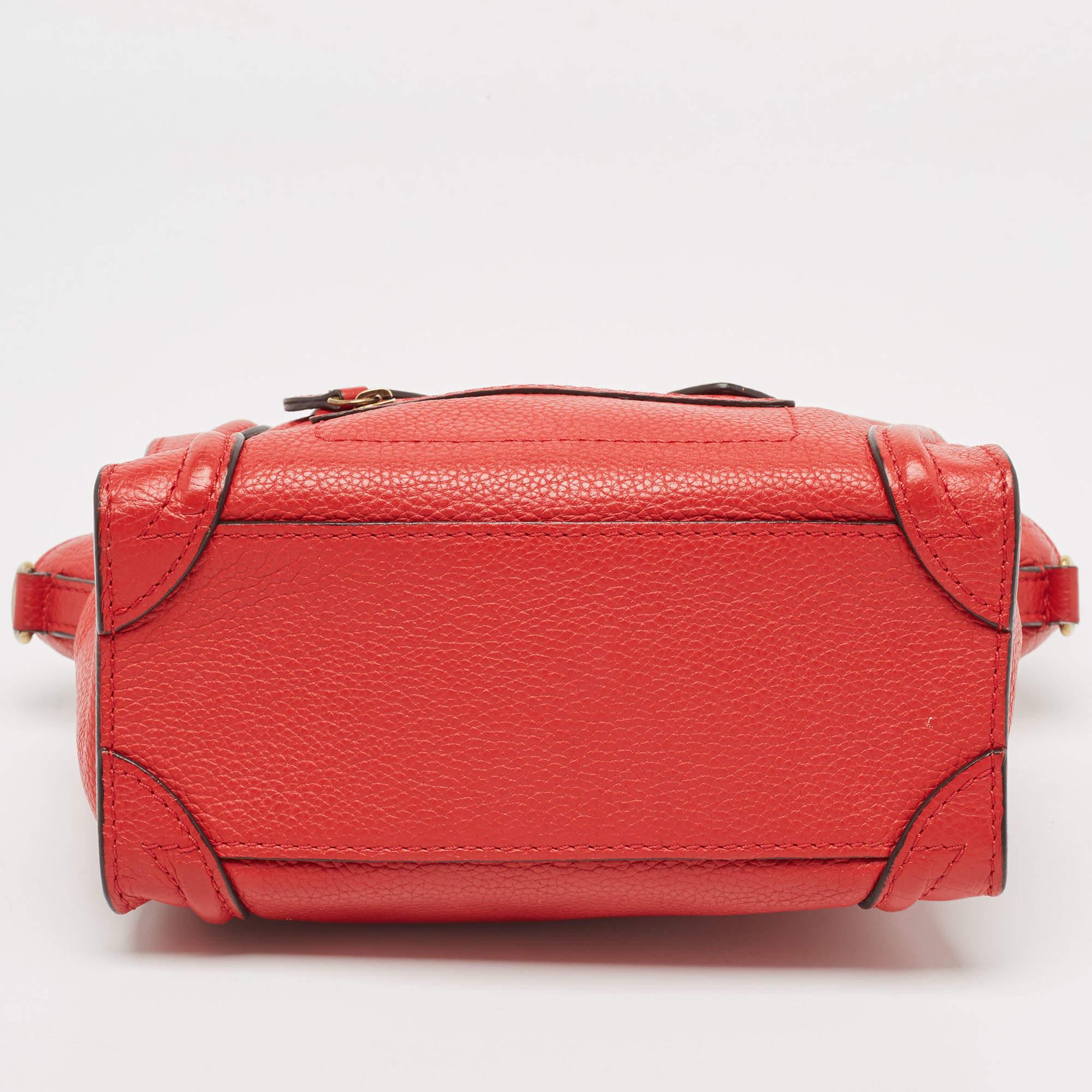 Celine Red Leather Nano Luggage Tote For Sale 8