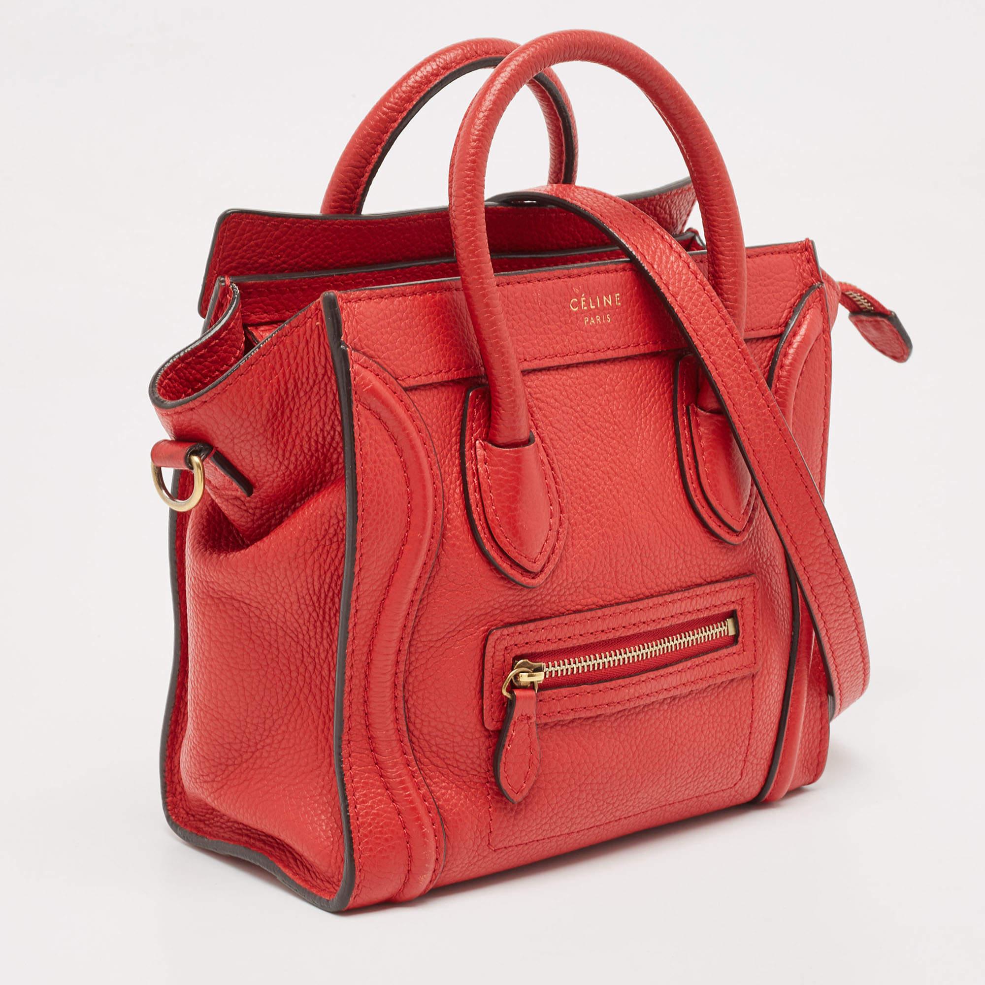 Celine Red Leather Nano Luggage Tote For Sale 9