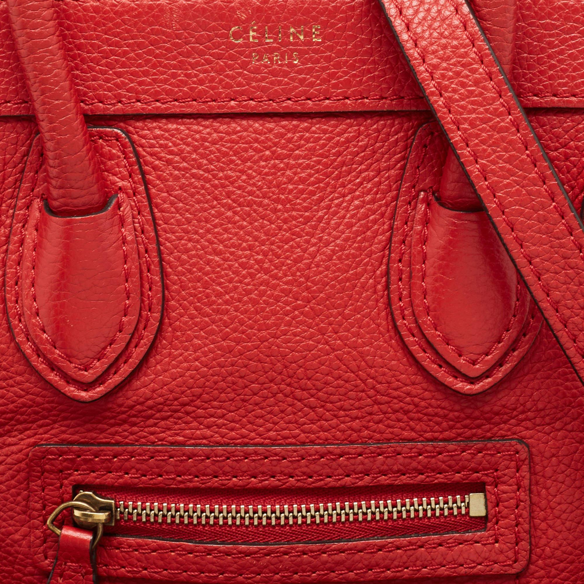 Celine Red Leather Nano Luggage Tote For Sale 10