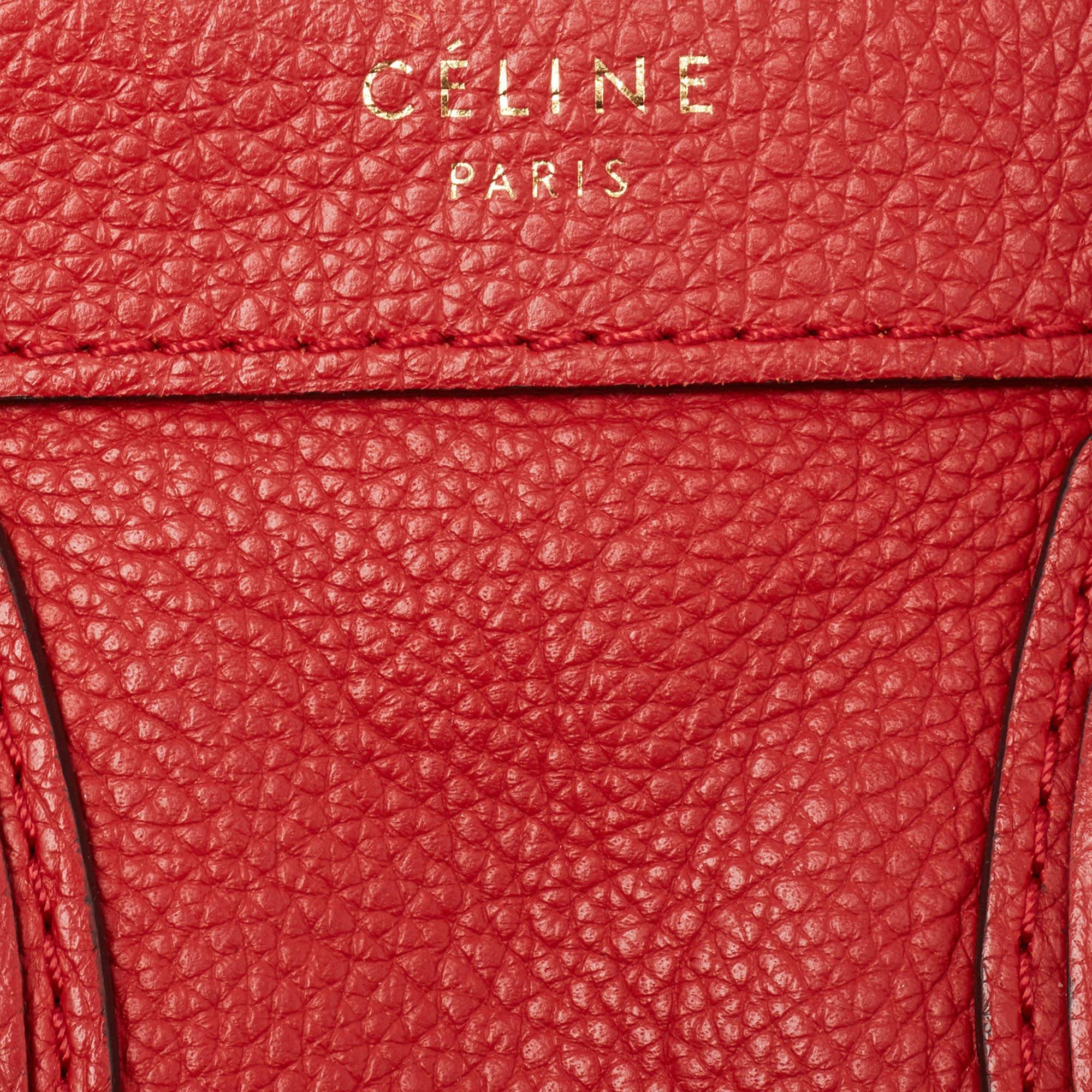 Celine Red Leather Nano Luggage Tote For Sale 11