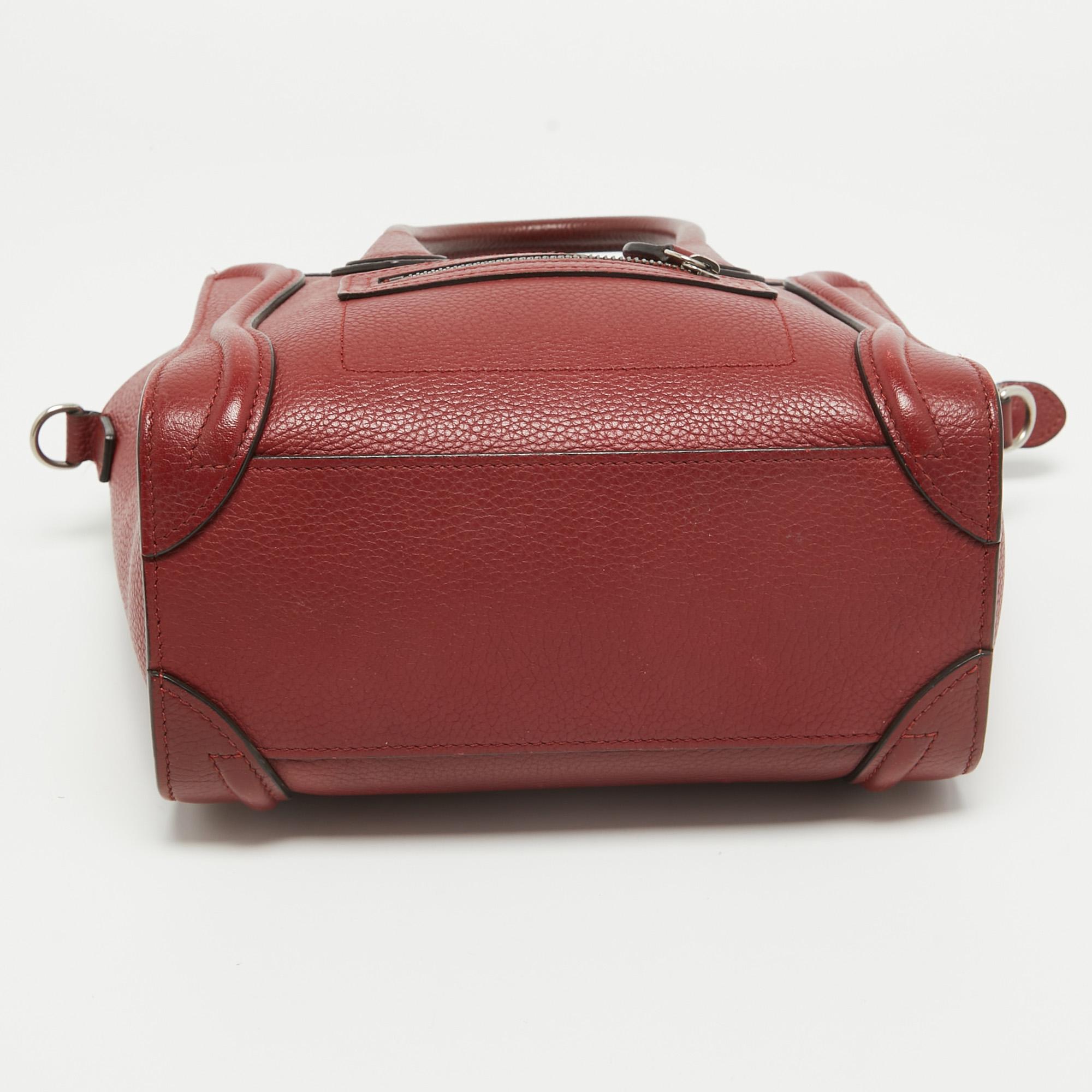 Céline Red Leather Nano Luggage Tote For Sale 14