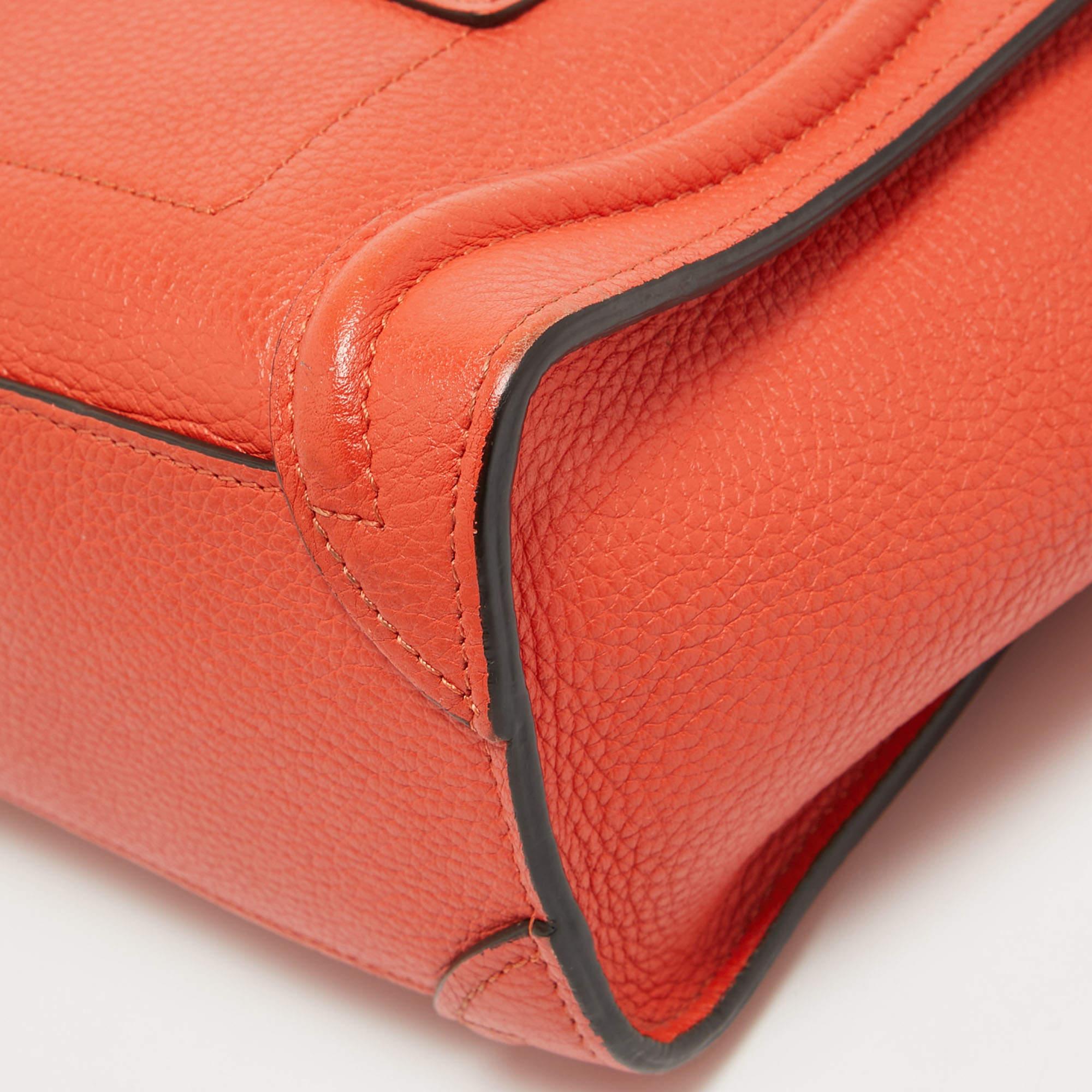 Céline Red Leather Nano Luggage Tote In Fair Condition For Sale In Dubai, Al Qouz 2