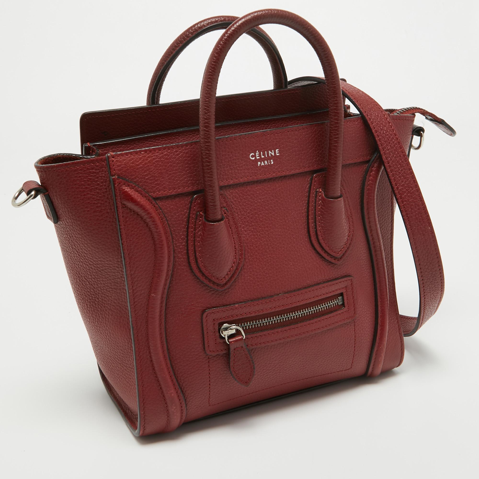 Céline Red Leather Nano Luggage Tote In Good Condition For Sale In Dubai, Al Qouz 2