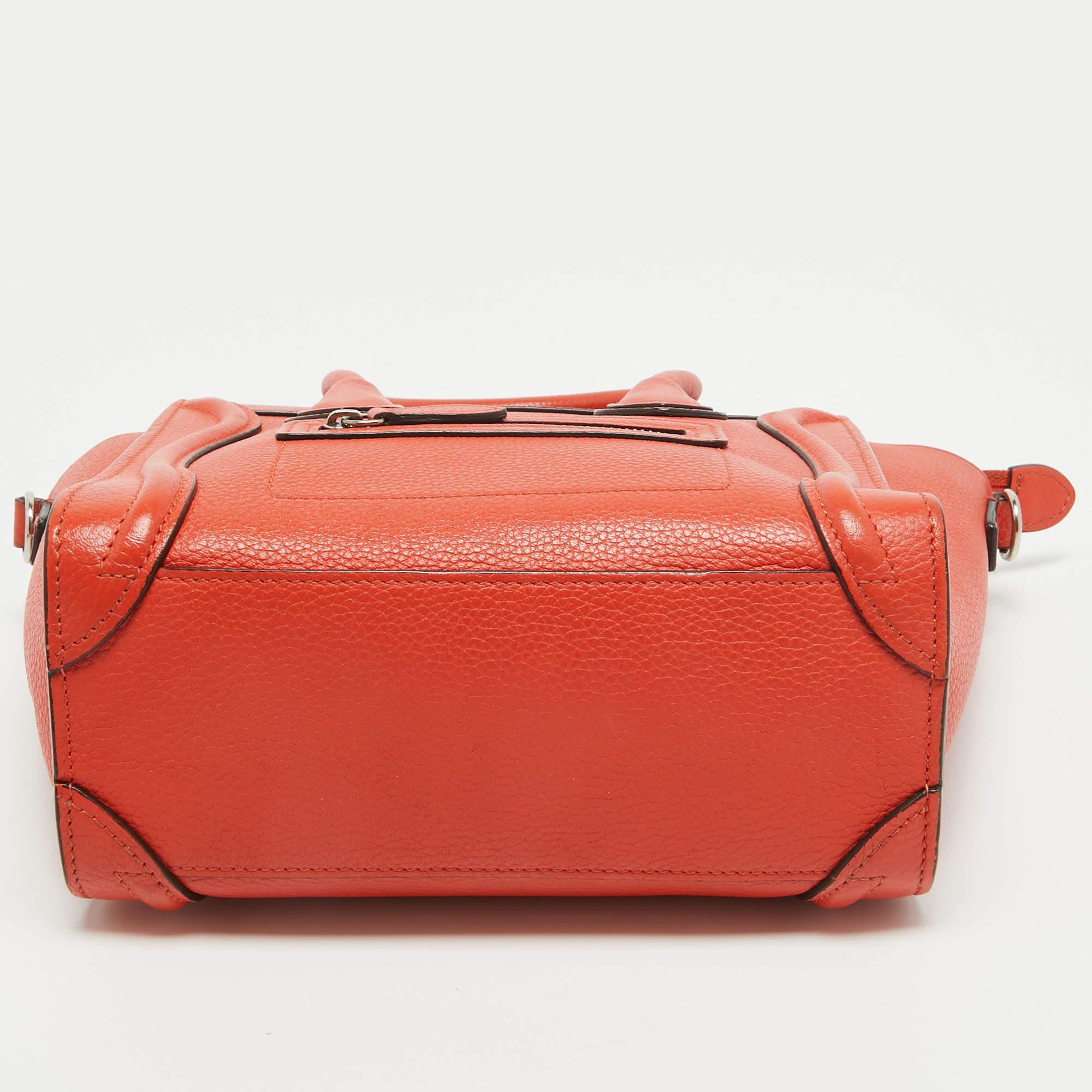 Women's Céline Red Leather Nano Luggage Tote For Sale