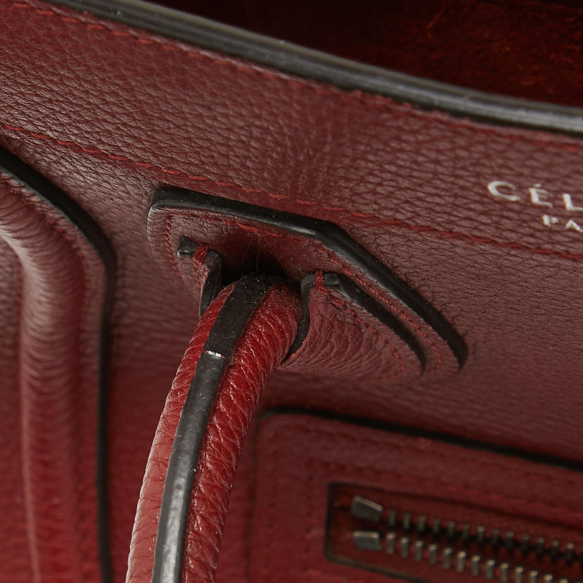Céline Red Leather Nano Luggage Tote For Sale 2