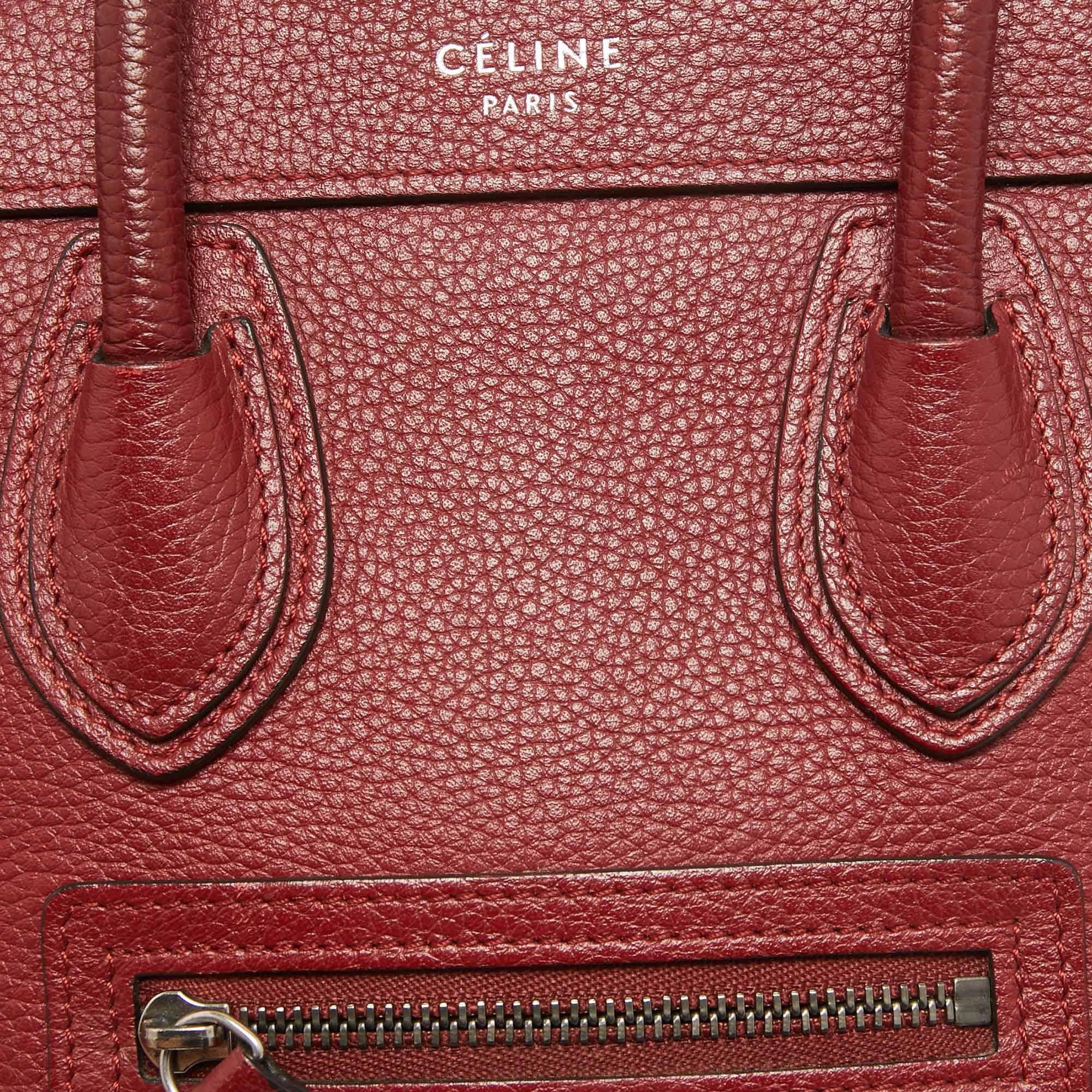 Céline Red Leather Nano Luggage Tote For Sale 3
