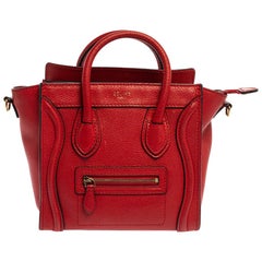 Celine Red Leather Nano Luggage Tote