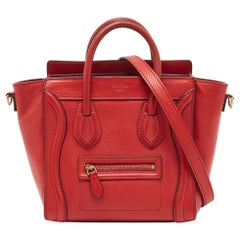 Celine Red Leather Nano Luggage Tote