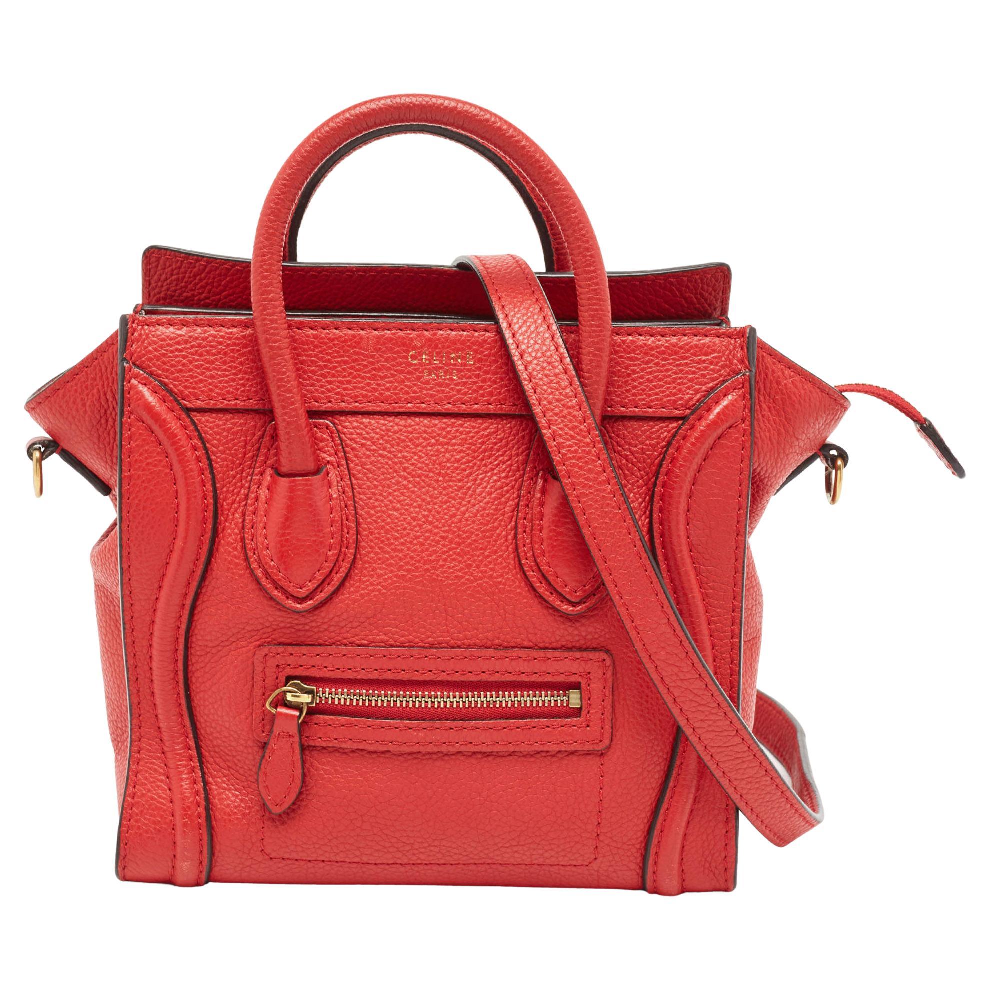 Celine Red Leather Nano Luggage Tote For Sale