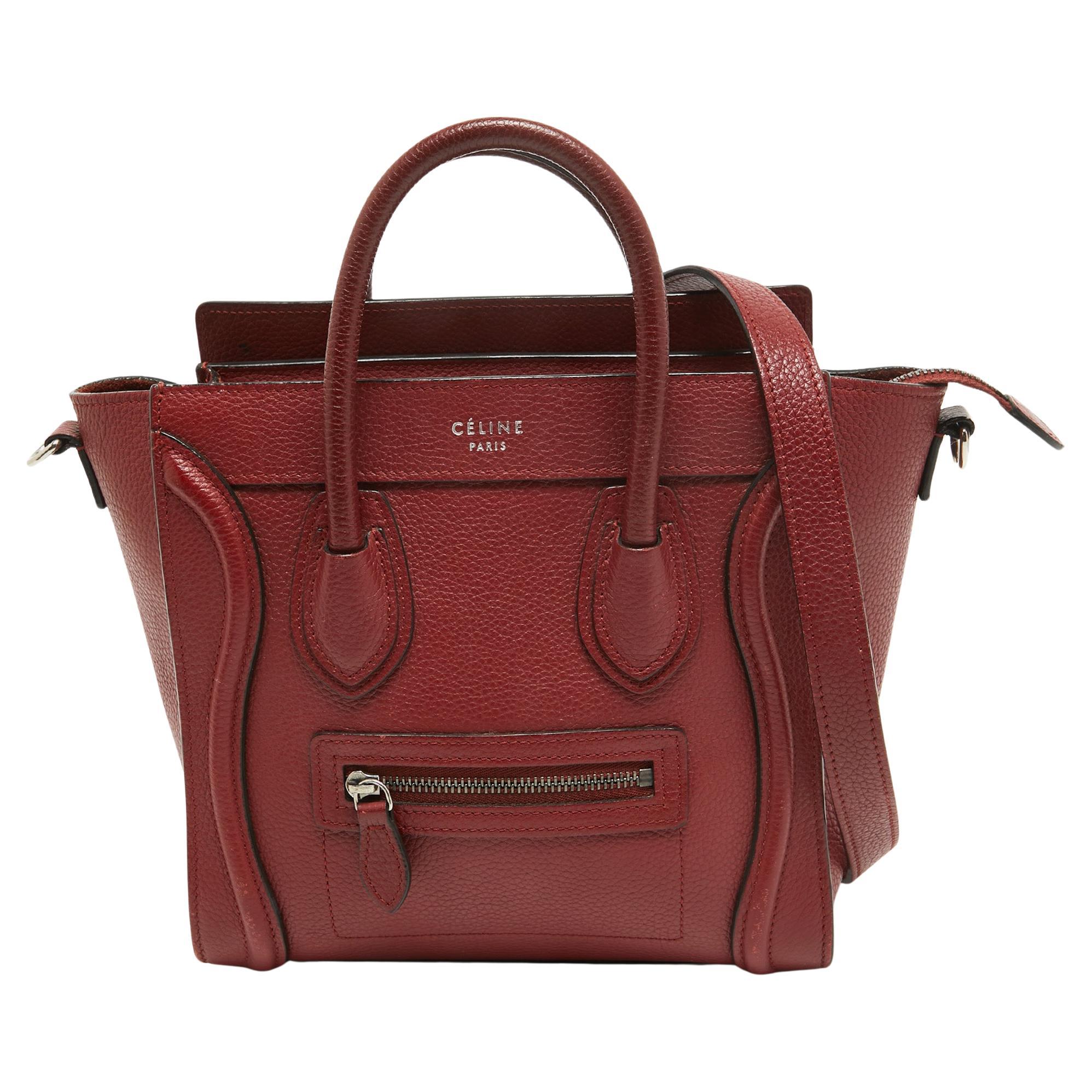 Céline Red Leather Nano Luggage Tote For Sale