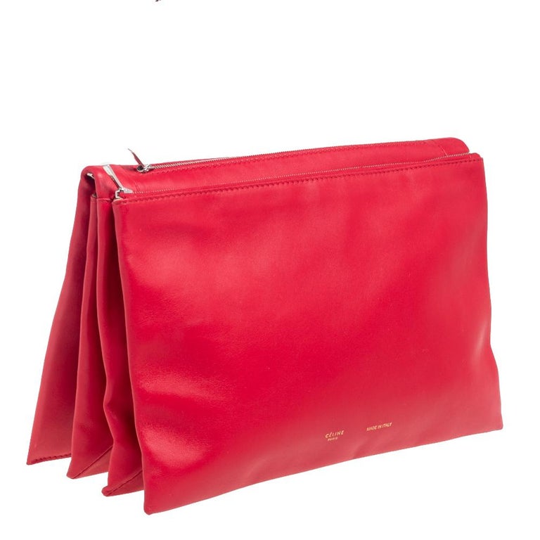 Celine Red Leather Roll Clutch For Sale at 1stDibs