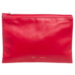 Celine Red Leather Roll Clutch