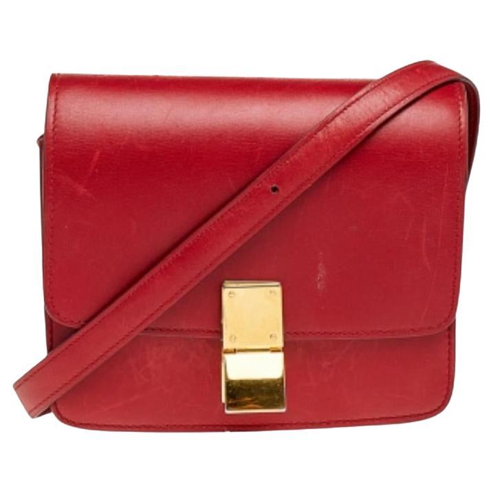 Celine Red Leather Small Classic Box Flap Bag