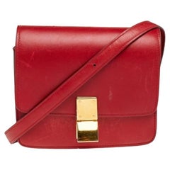 Celine Borsa Flap Classic Leather rossa piccola con scatola