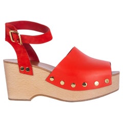 CELINE red leather STUDDED CLOG Sandals Shoes 39