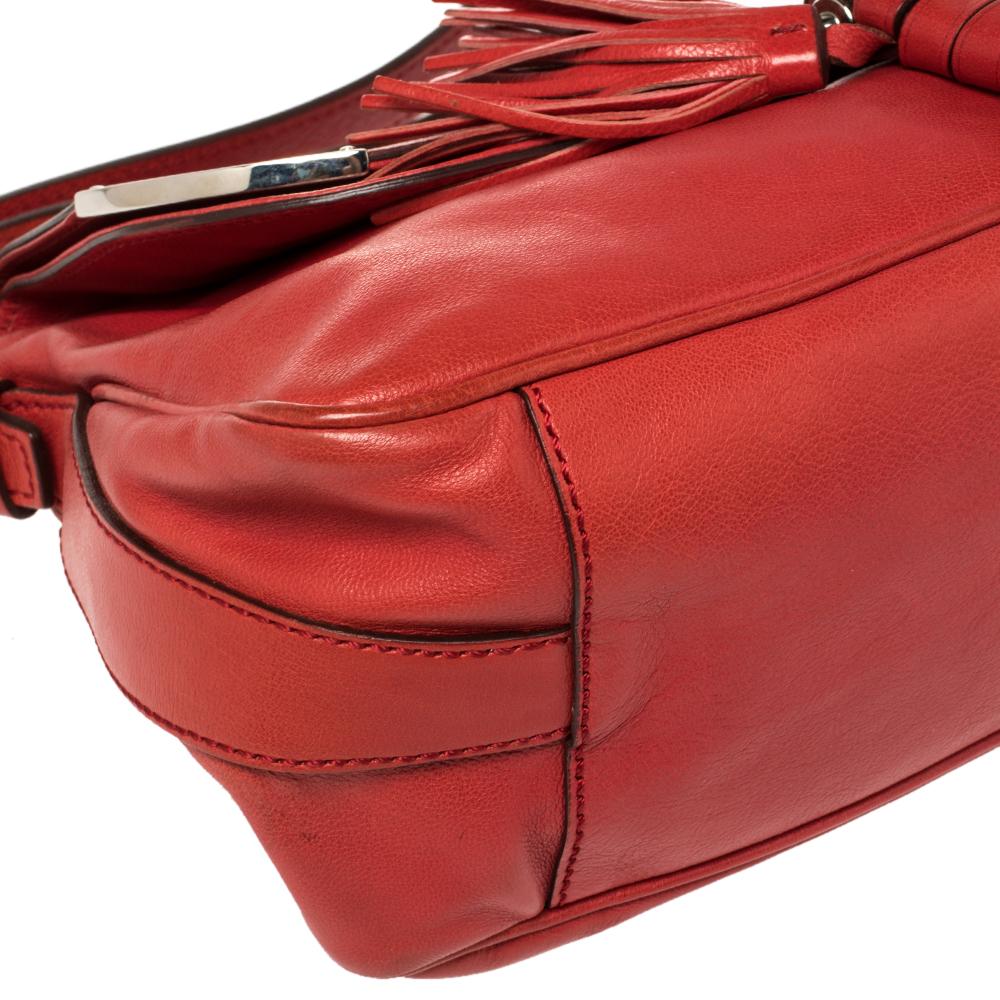 Celine Red Leather Tassel Falp Hobo 4