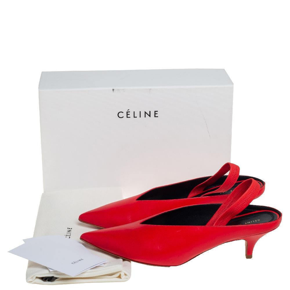 Women's Celine Red Leather V Neck Slingback Sandals Size 38.5