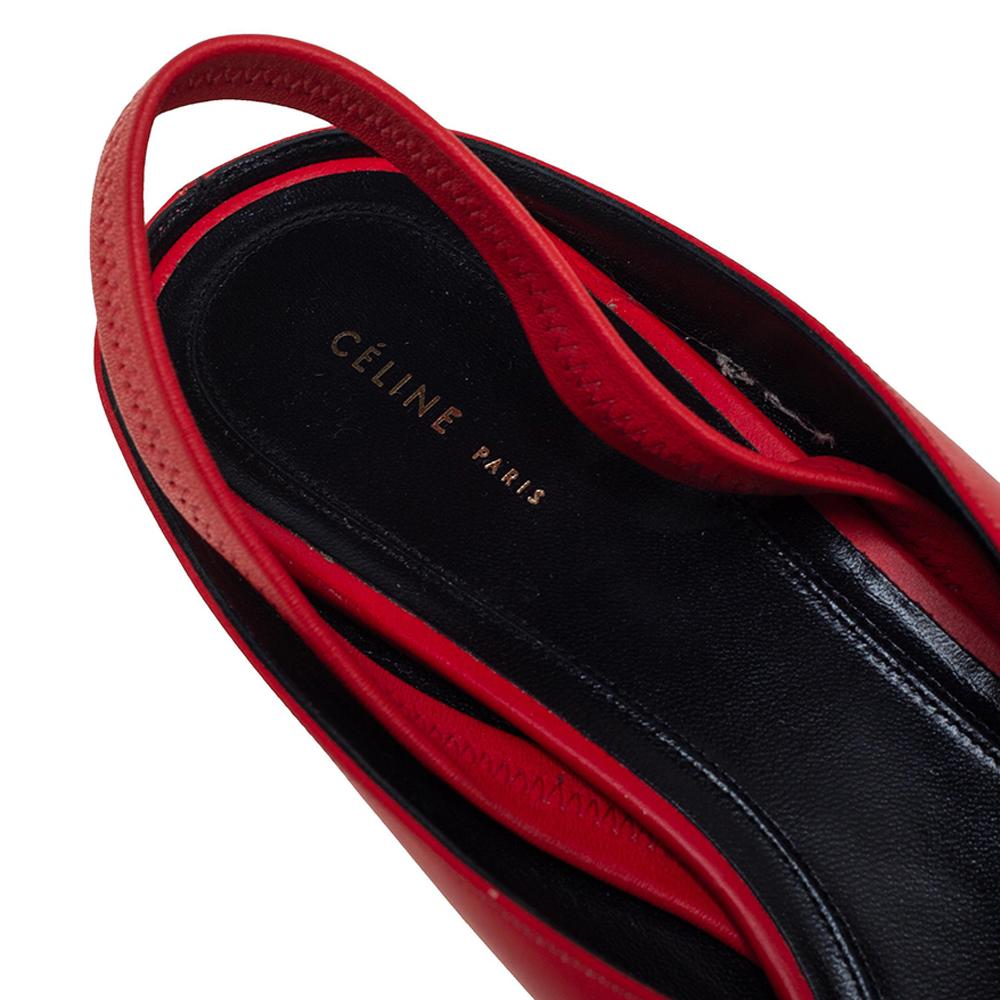 Celine Red Leather V Neck Slingback Sandals Size 38.5 1