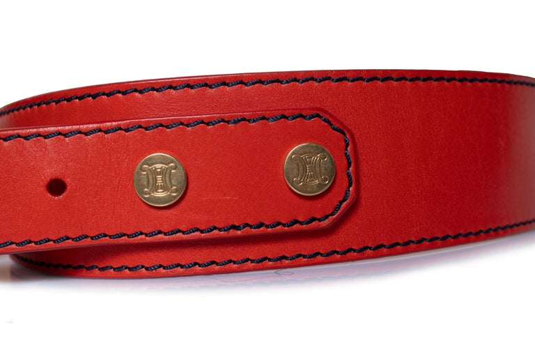 Celine red leather waist belt CELINE Red Leather Chain Belt Gold Hardware Waist 75 Made in  main image 2