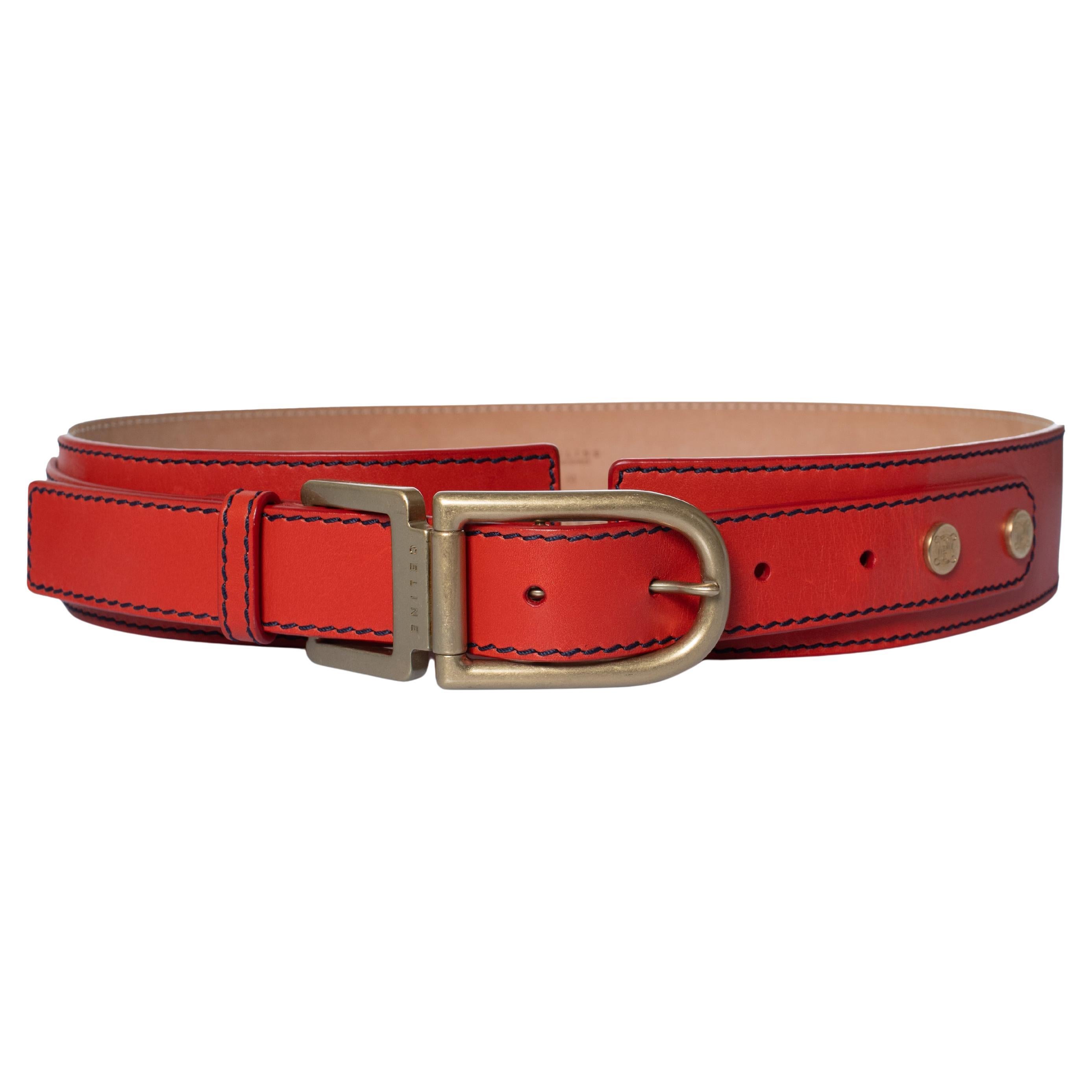 Celine, red leather waist belt