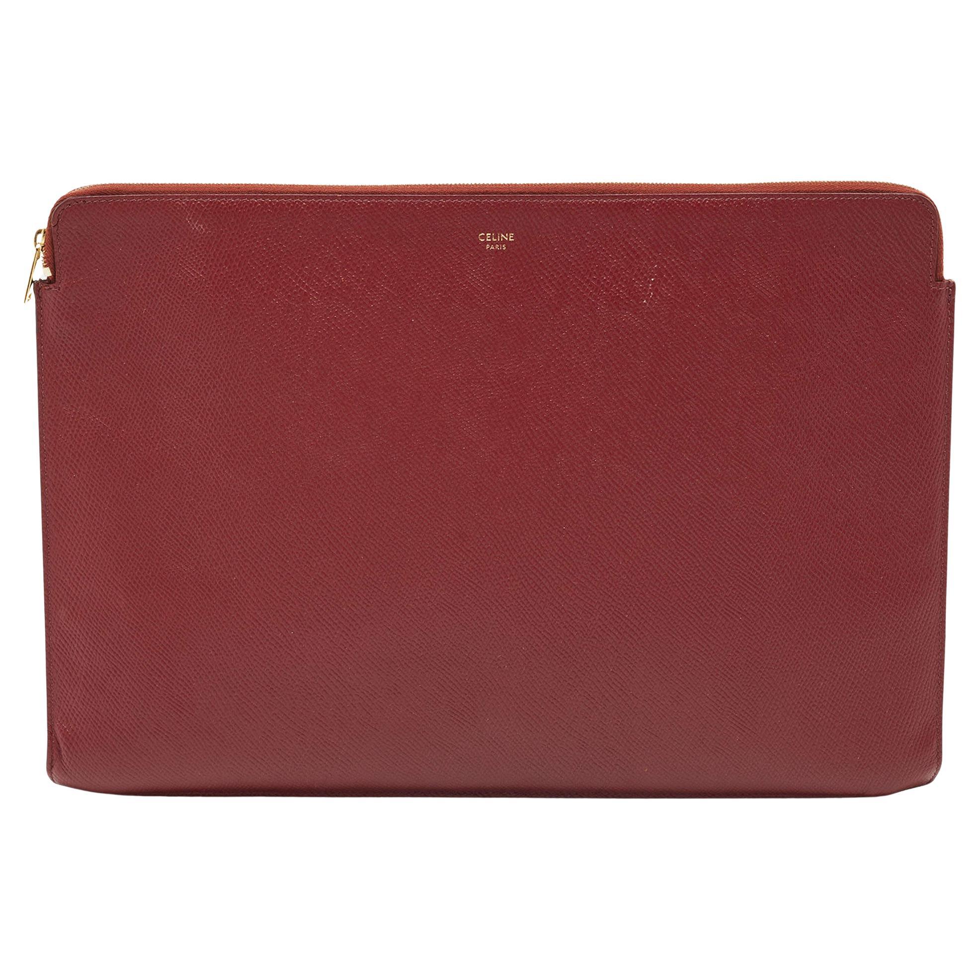 Celine Red Leather Zip Pouch