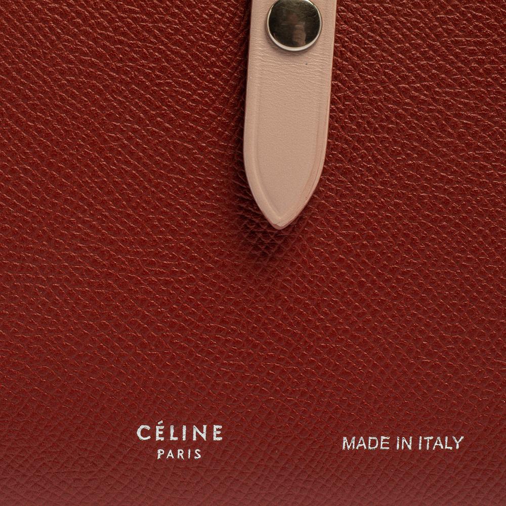 Celine Red/Light Pink Grained Leather Multifunction Strap Wallet 2