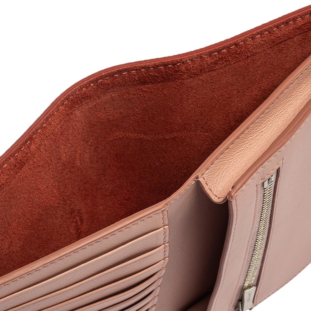 Brown Celine Red/Light Pink Grained Leather Multifunction Strap Wallet