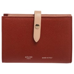 Celine Red/Light Pink Grained Leather Multifunction Strap Wallet
