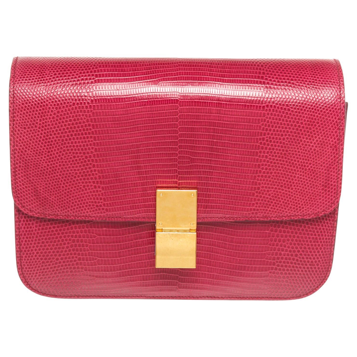 Celine Red Lizard Skin Leather Medium Box Shoulder Bag
