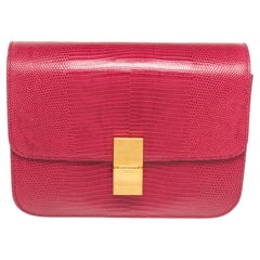 Celine Red Lizard Skin Leather Medium Box Shoulder Bag