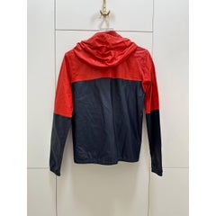 Celine Red Navy Leather Color Block Hooded Jacket Sz.38 Zip Up Design