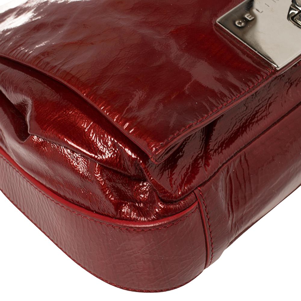 Celine Red Patent Leather Turnlock Flap Chain Bag In Good Condition In Dubai, Al Qouz 2