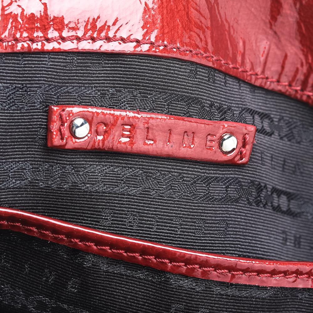 Celine - Sac en cuir verni rouge avec rabat et chaîne 3