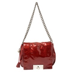 Celine Red Patent Leather Turnlock Flap Chain Bag