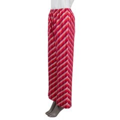 DRIES VAN NOTEN red pink silk 2022 IKAT STRIPED WIDE LEG Pants 34 XS