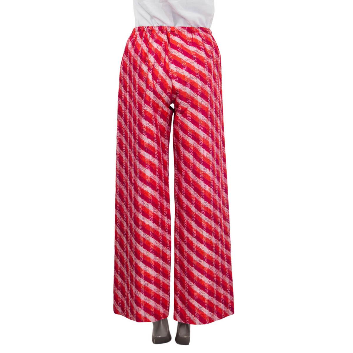 Red DRIES VAN NOTEN red pink silk 2022 IKAT STRIPED WIDE LEG Pants 34 XS For Sale