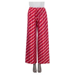 DRIES VAN NOTEN red pink silk 2022 IKAT STRIPED WIDE LEG Pants 34 XS