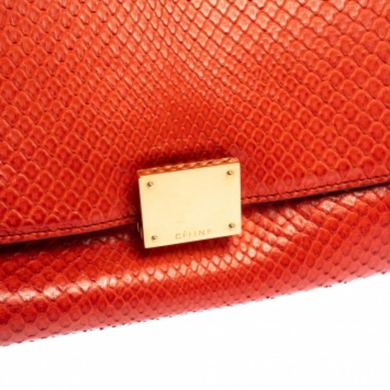 Céline Red Python and Suede Medium Trapeze Top Handle Bag For Sale 7