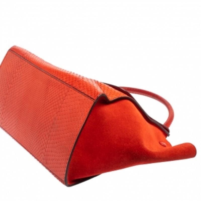 Céline Red Python and Suede Medium Trapeze Top Handle Bag For Sale 3