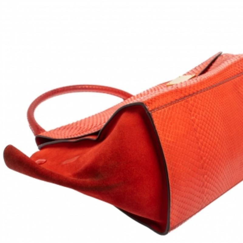 Céline Red Python and Suede Medium Trapeze Top Handle Bag For Sale 4
